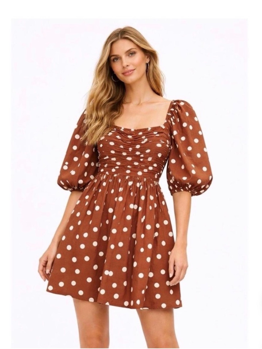 Abercrombie Emerson Brown & Cream Polka dot Mini Dress Size M